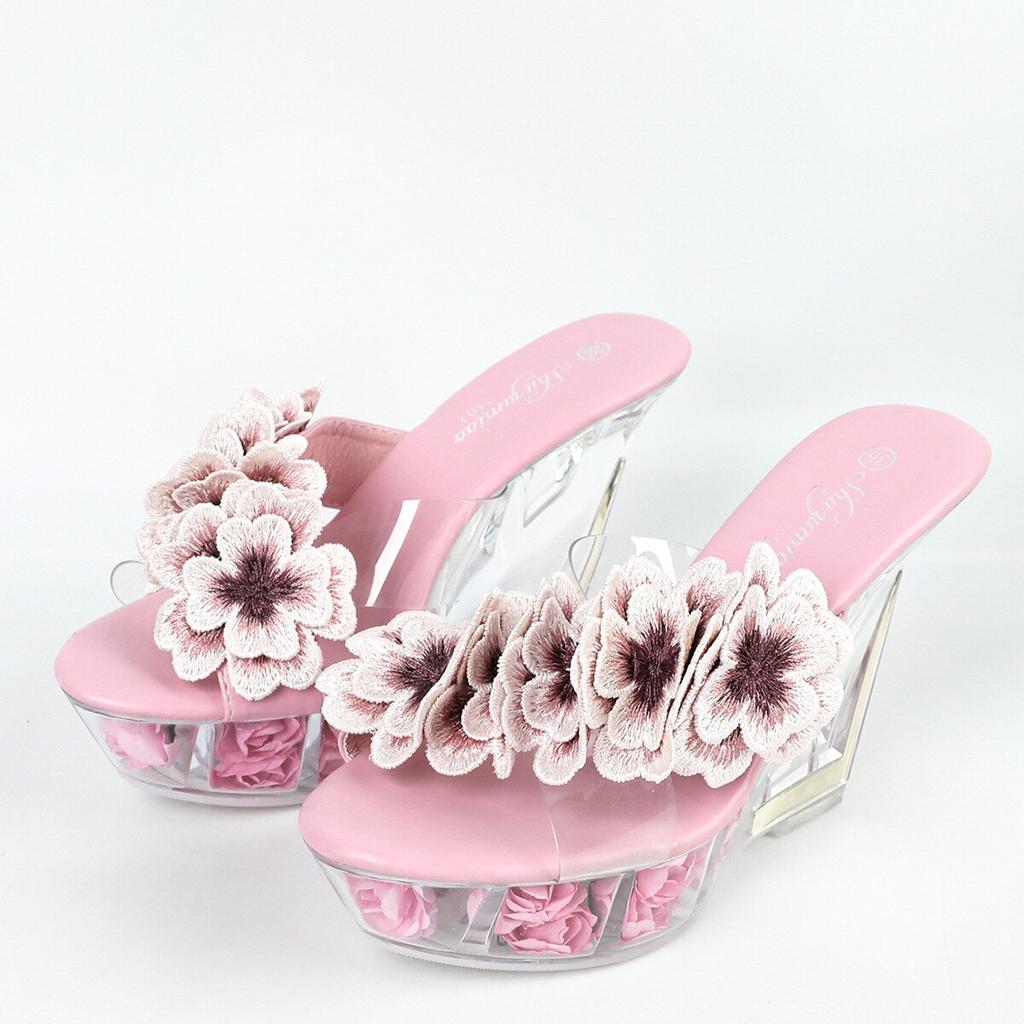 Туфли на танкетке 11 см для ночного клуба, женская обувь на танкетке с цветочным узором, обувь для подиумных танцев на шесте, обувь с кристаллической подошвой LFD-1101-A21