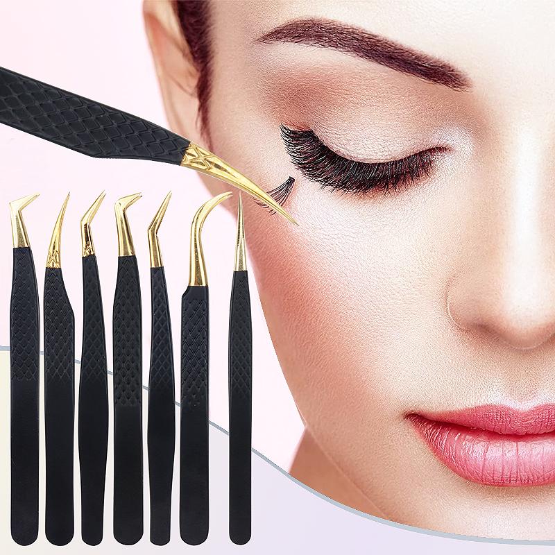 Professional Black Gold Stainless Steel Eyelash Tweezers High Precision Tweezers