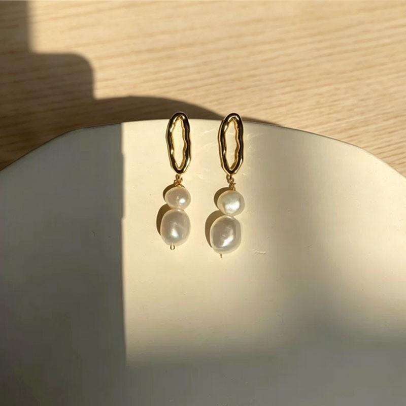 Natural Baroque Freshwater Pearl Earrings Needle Long Style Minimalist Elegant Jewelry Women