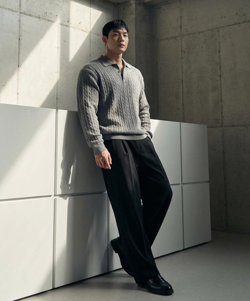 BOASTFIT Semi-Muscle Fit Cable Collar Neck Long Sleeve Knit
