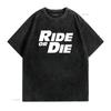 RIDE OR DIE Футболка винтажная Стиранная Дышащая Слегка унисекс Повседневная Мягкий топ Для повседневной носки Стильный модный Универсальный