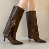 Модные женские длинные сапоги на высоком каблуке, модные туфли с острым носком, элегантные дизайнерские сапоги до колена, для вечеринки, зима 2025, новые туфли-лодочки, zapatillas