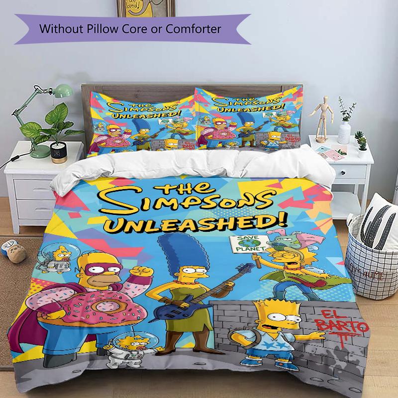 3Pcs Simpsons Adventure Bedding Set Quilt Cover Pillowcase Home Christmas Xmas Halloween Gift 1 Duvet Cover 2 Pillowcase S92184