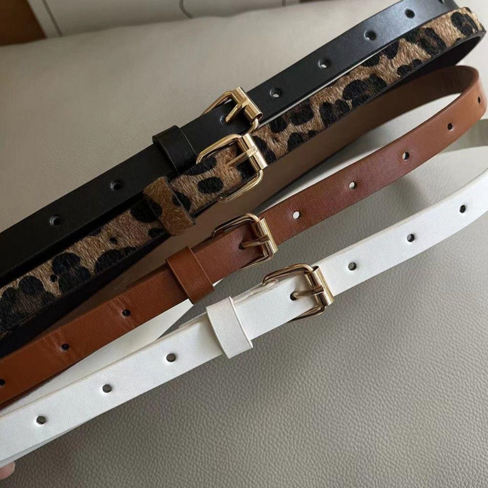 Ремень с металлической пряжкой и леопардовым узором, тонкий боковой декор для платья, элегантный тонкий пояс для дам/девочек