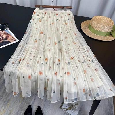Вышитая Юбка Женская Летняя Эластичная Талия Тонкая Легкая Повседневная Мягкая Длинная Юбка