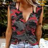 Women Tanks Sexy V Neck Sleeveless Summer Tops Vest 3D Print Red Camouflage Tops