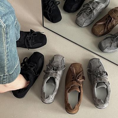 Ретро сетчатые дышащие шнуровка липучка плоская подошва повседневная обувь женская 2025 осень новая универсальная обувь для балетных тренировок