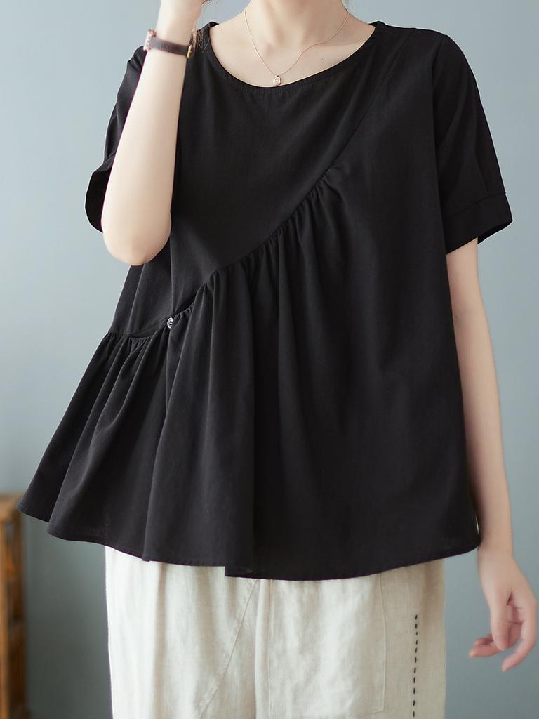 Women Loose Blouse Short Sleeved Flared Vintage Holiday T-Shirts