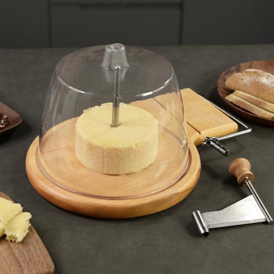 Cheese Curler Wheel Slicer Stainless Steel Cheese Shaver Cutter Hard Cheese Chocolate Beech Wood Base