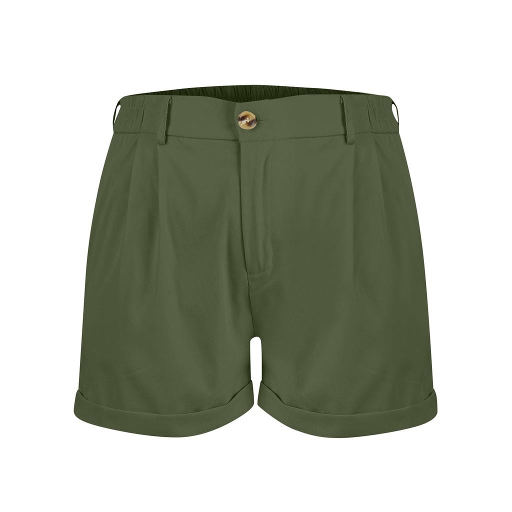 Женские модные сексуальные повседневные хлопковые эластичные шорты с высокой талией, одинарный хлопок, саржа, плиссированные летние шорты три четверти с карманами