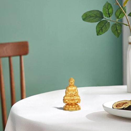 Shaka Nyorai Buddha Statue, Seated Buddha Statue, Object, Protection from Evil, Good Fortune, Feng Shui, Auspicious Item, Entryway Ornament (A-Gold)