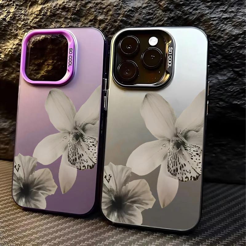 Роскошный Чехол Для Телефона С Черно-Белым Цветочным Узором Для iPhone 17 Air 16 15 14 Pro Max 12 13 16 Plus Серебристый Цвет Электролитическое Покрытие