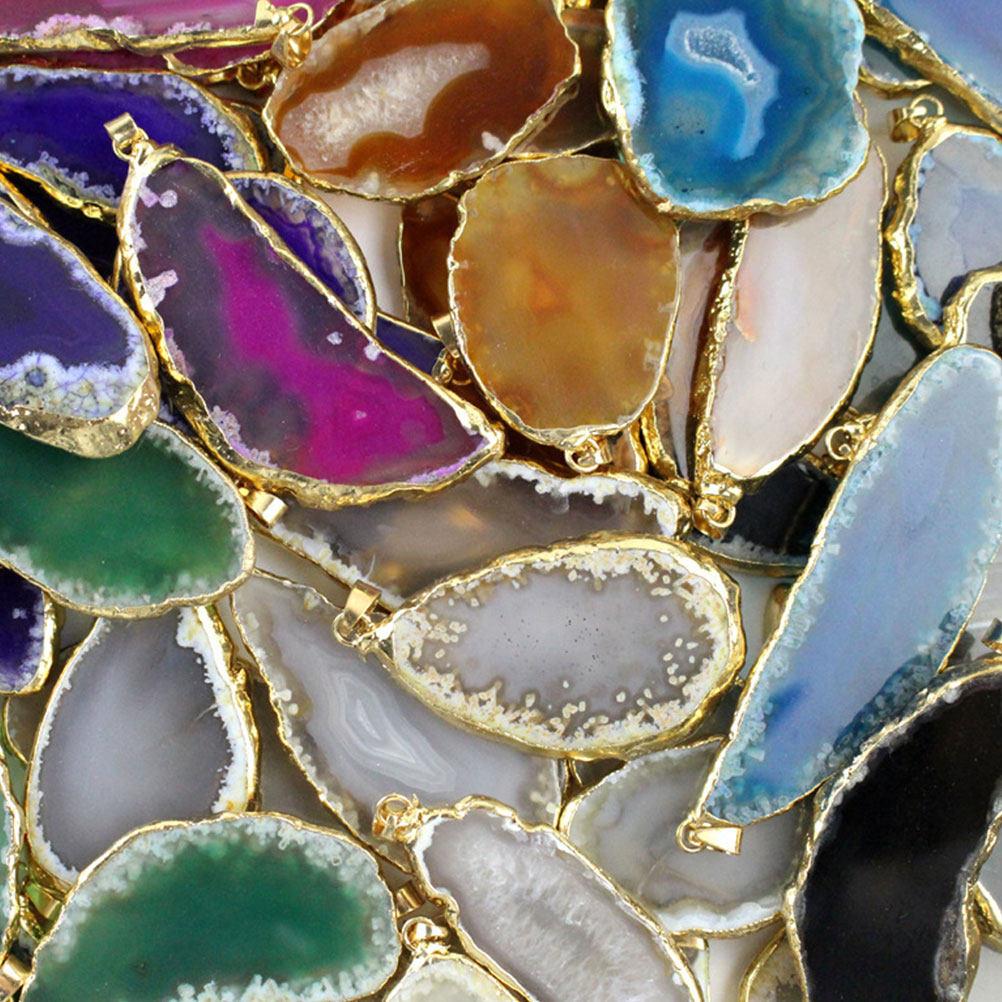 3 шт. Агатовая подвеска-колокольчик для ветра, неровный срез натурального камня, ободок с покрытием, аксессуары для DIY-украшений, подвески для ожерелья, браслета