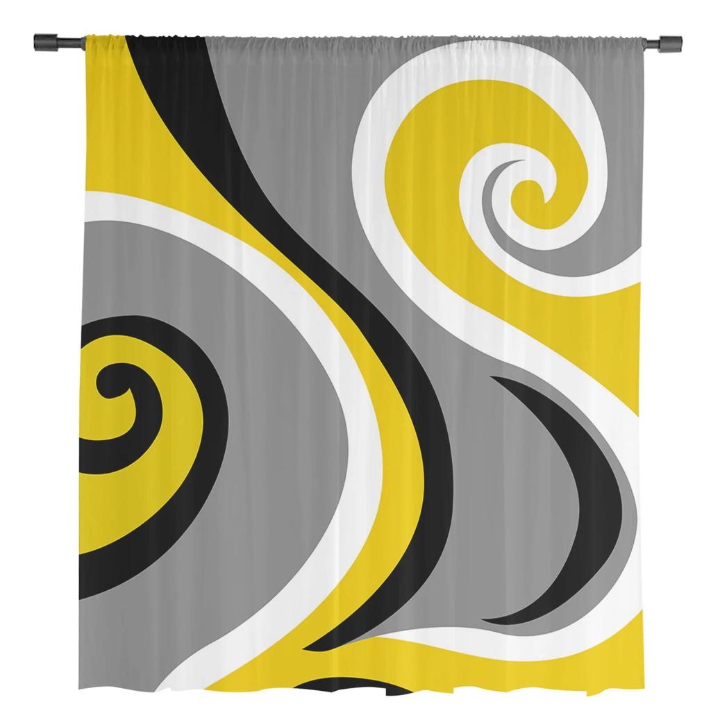Современные абстрактные желтые тюлевые шторы с водоворотом для гостиной, прозрачные занавески для спальни, оконные жалюзи, вуаль, шторы