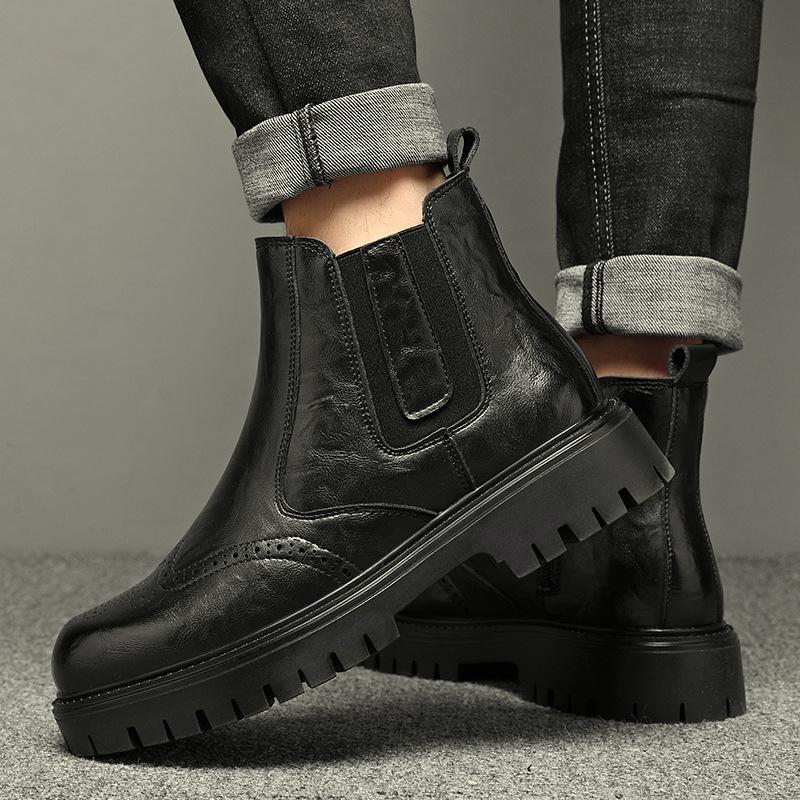 Martin boots men's high-top autumn and winter velvet casual leather shoes men's genuine leather mid-top Chelsea boots