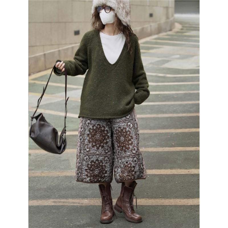 Johnature Зимний корейский стиль V-образный вырез вязаный свитер свободный повседневный пуловер простой зеленый женский свитер