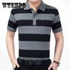 Summer Short-sleeved T-shirt Male Middle-aged Striped Dad Outfit Lapel Shirt Loose Half-sleeved Shirt with Real Pockets