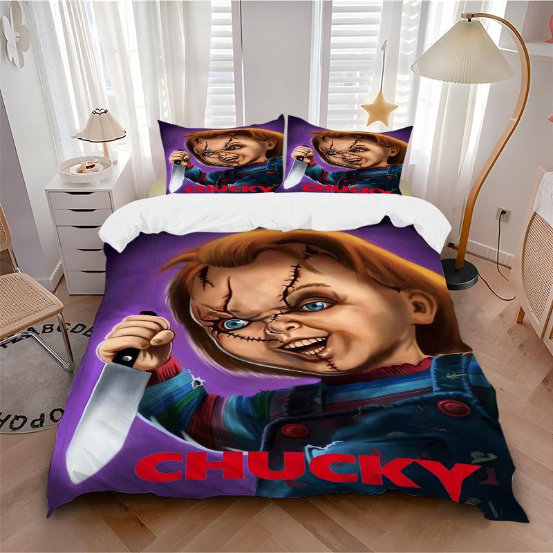 3pcs Chucky The Loyal Subjects of Horror Bedding Set Includes Quilt Cover and Pillowcases, Suitable for All Seasons H017
