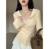 French Pure Desire Lace Doll Collar Long-sleeved Knitted Cardigan for Women 2024 Autumn and Winter New Slim-fitting Bottoming Shirt Top