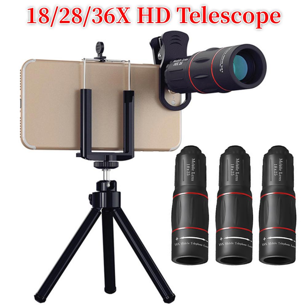 18/28/36X Mobile Phone Camera Lens Clip-On Zoom Monocular Telescope Universal Optical Telescope Lens for Camping Hunting Sports