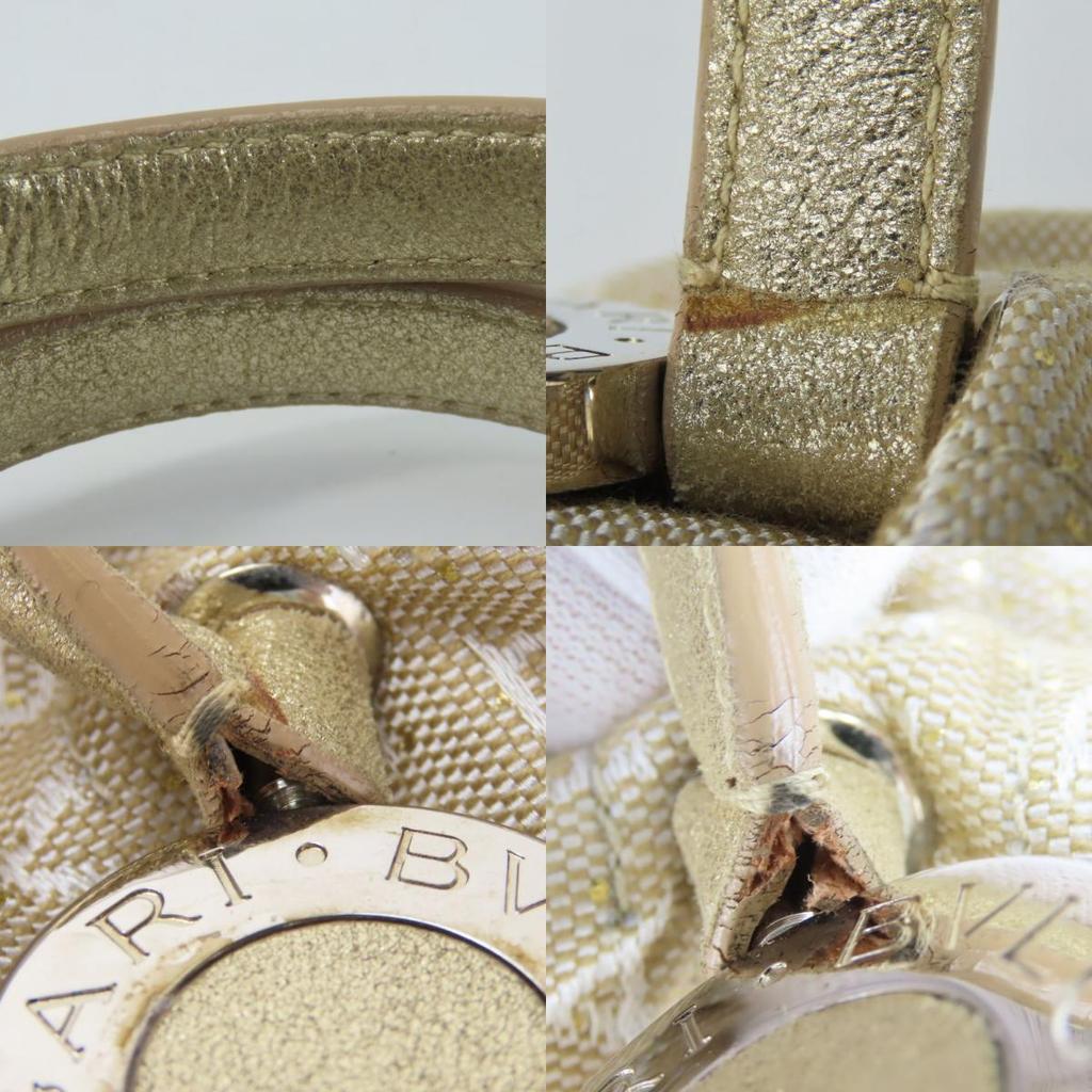 Used BVLGARI Handbag Logo mania canvas/leather gold beige Mini bag