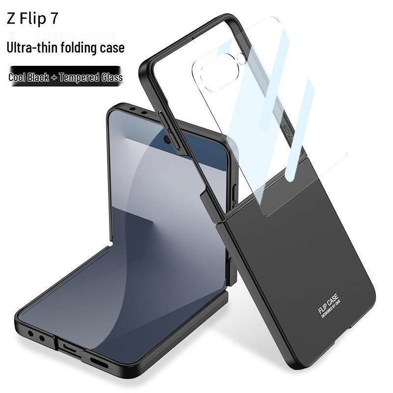 GKK Однотонный противоударный ПК-чехол для Samsung Z Flip7 - Большое окно, Ощущение кожи, Трансграничный, Защита складного экрана
