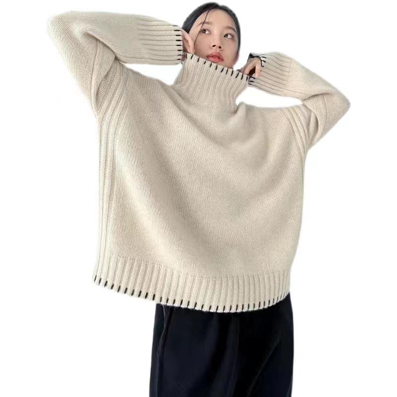 Осень-зима женский свитер шерстяной лоскутный свитер с воротником модный повседневный вязаный пуловер с длинным рукавом топ женский теплый уличный трикотаж