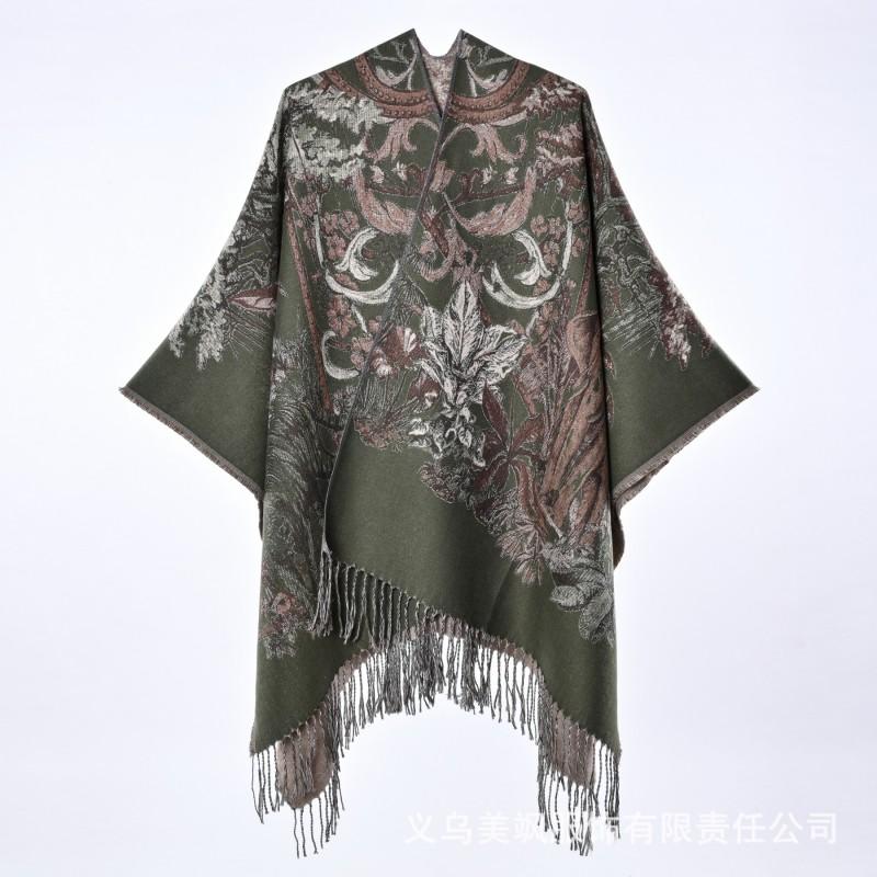 Womens Forest Travel Shawl Thick Faux Cashmere Tassel Cape Wrap