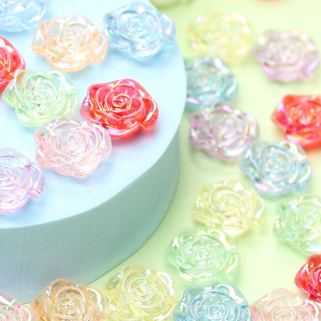 Home Party Supplies Acrylic DIY Jewelry Accessories Fashion Flat Bottom Perforated 100Pcs Flower Rose Beads AB Magic Color