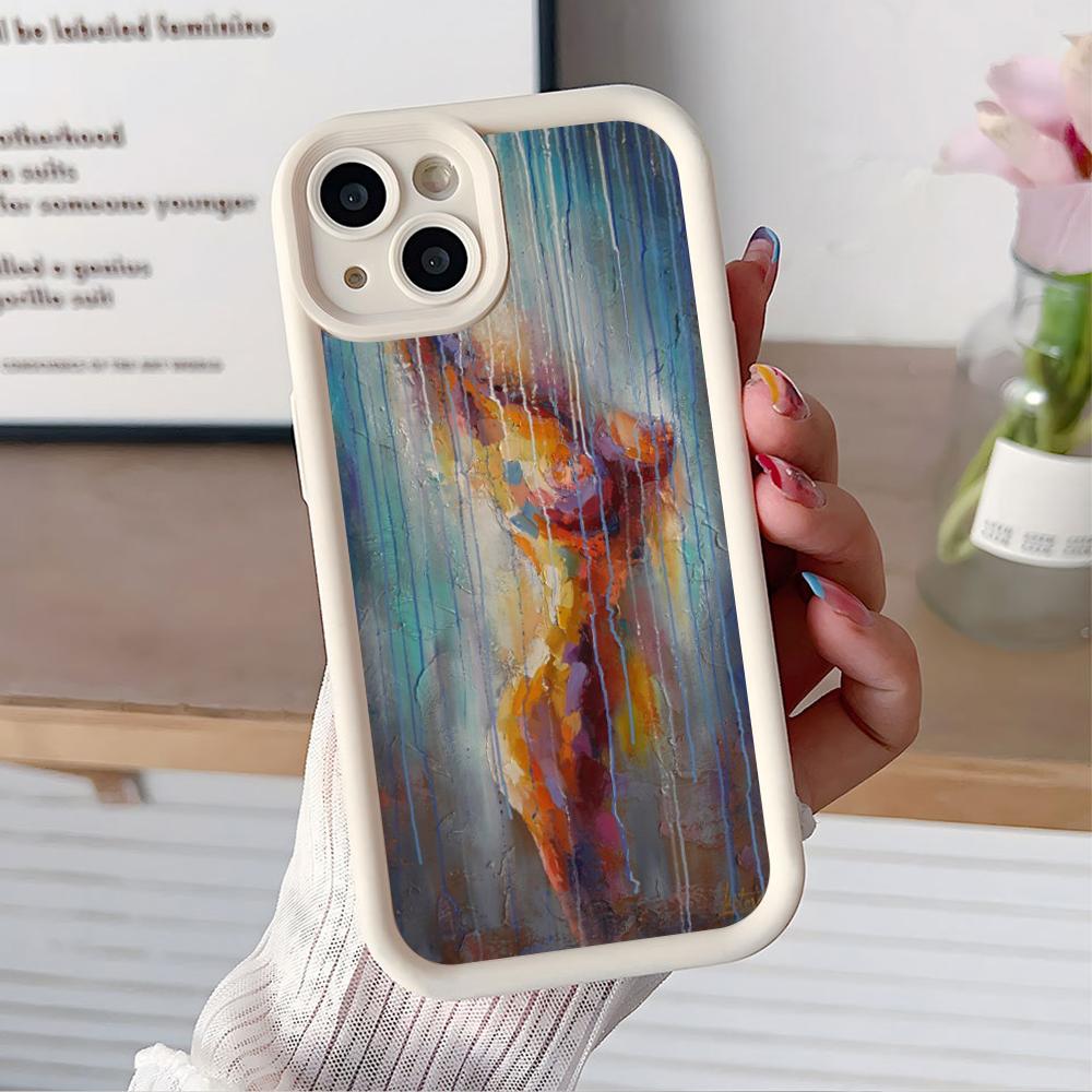 Abstract Oil Painting Phone Case for iPhone 17 16 15 14 13 12 11 Air Pro Max Plus White Soft TPU Shockproof Cover