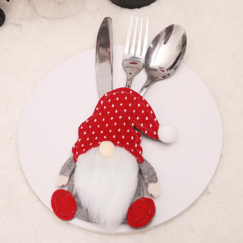 1pcs Christmas Cutlery Holder Knife Fork Bags Gnome Santa Claus Xmas Tableware Holders New Year Party Dinner Table Decoration