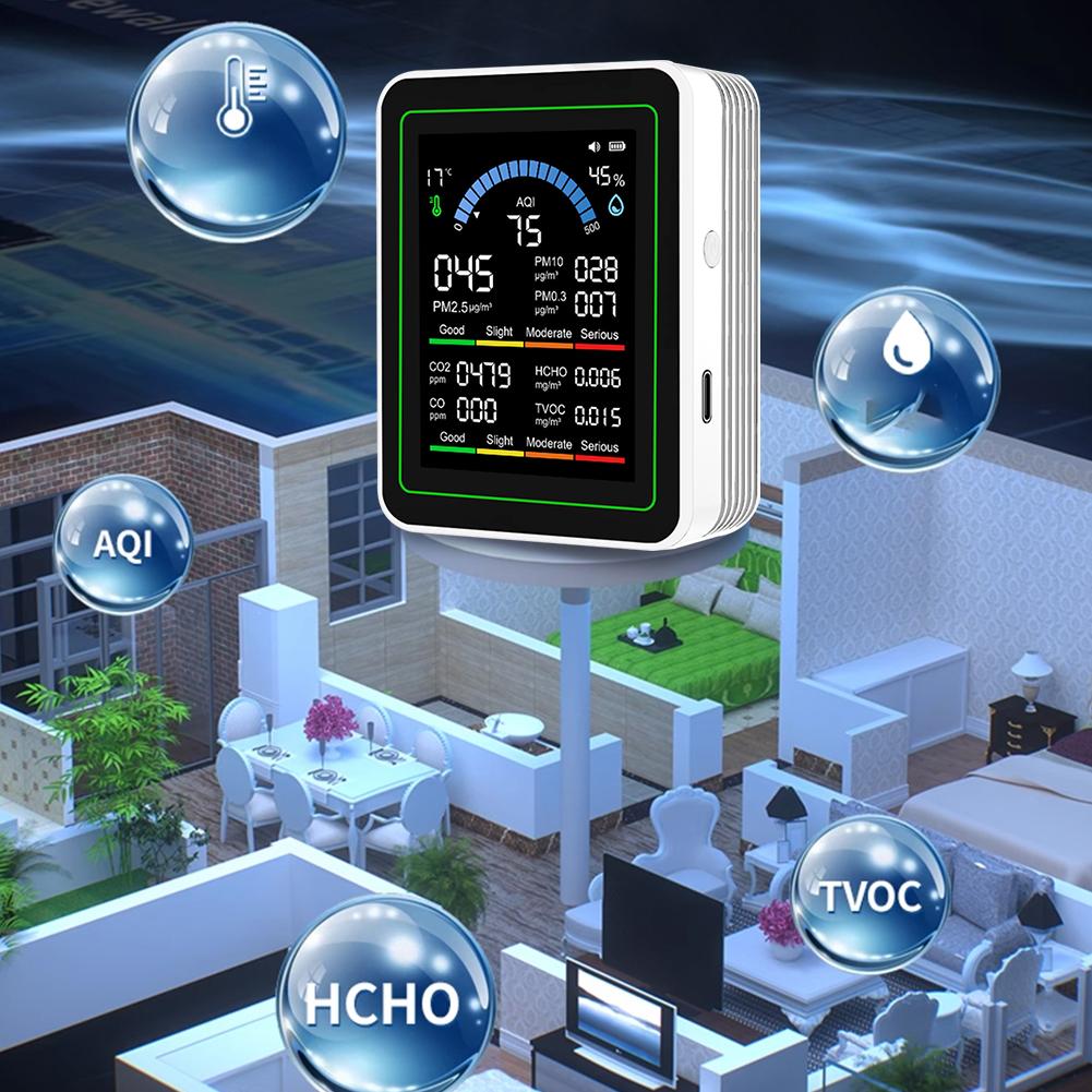 Multifunctional Air Quality Monitor AQI CO CO2 PM0.3 PM2.5 PM10 HCHO TVOC Temperature and Humidity CO2 Air Quality Detector