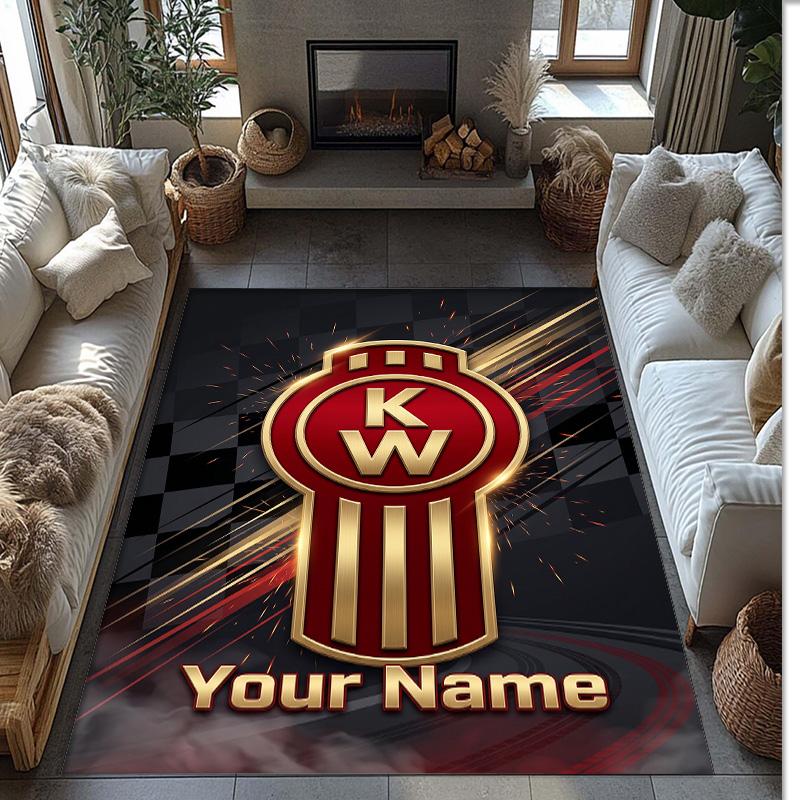 Kenworth Crystal Velvet Rug, Custom Name Text Personalized Non‑Slip Floor Mat for Home Decor Gift