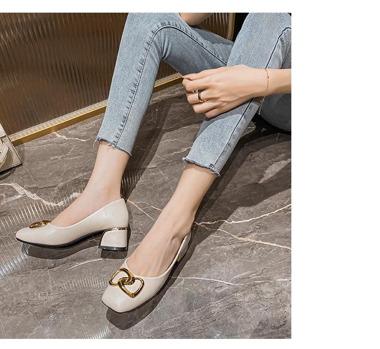 Spring Summer Shoes for Women Fashion Pumps New OL Chunky Heels High Heels Shoes Ladies Leather Boat Shoes 35-43