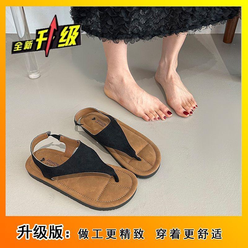 2025 Summer New with Skirt One-word Belt Roman Shoes Toe Beach Shoes Beautiful Herringbone Sandals Women's Outer Wear