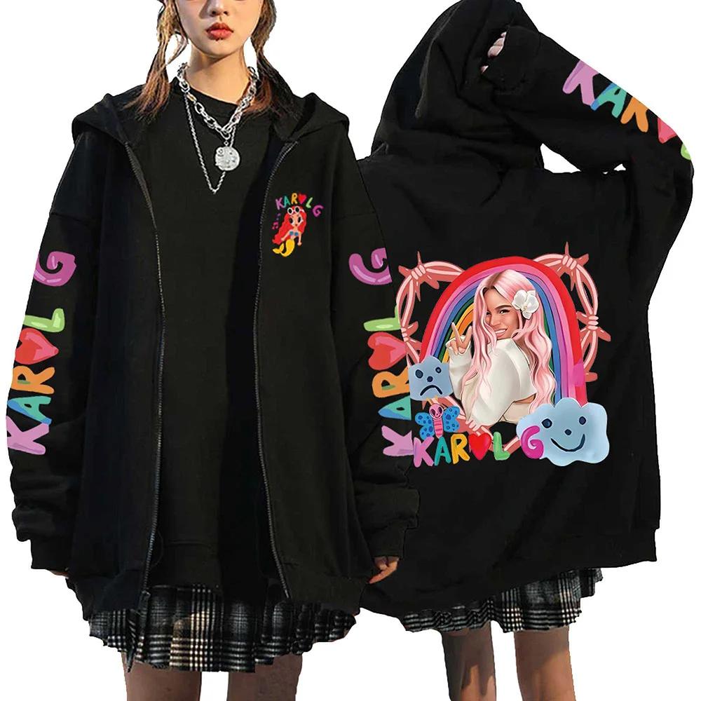 Куртка на молнии Karol G Bichota Print Hip Hop Streetwear Manana Sera Bonito Толстовки Свободные повседневные флисовые толстовки Одежда Y2K