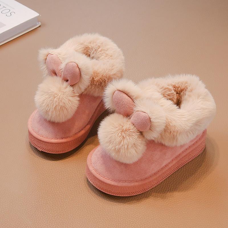 Rabbits Ears Boots Girls Suede Leather Winter Boots Warm Fur Winter Shoes for Girl Bow Band Baby Snow Footwear Kids Boots