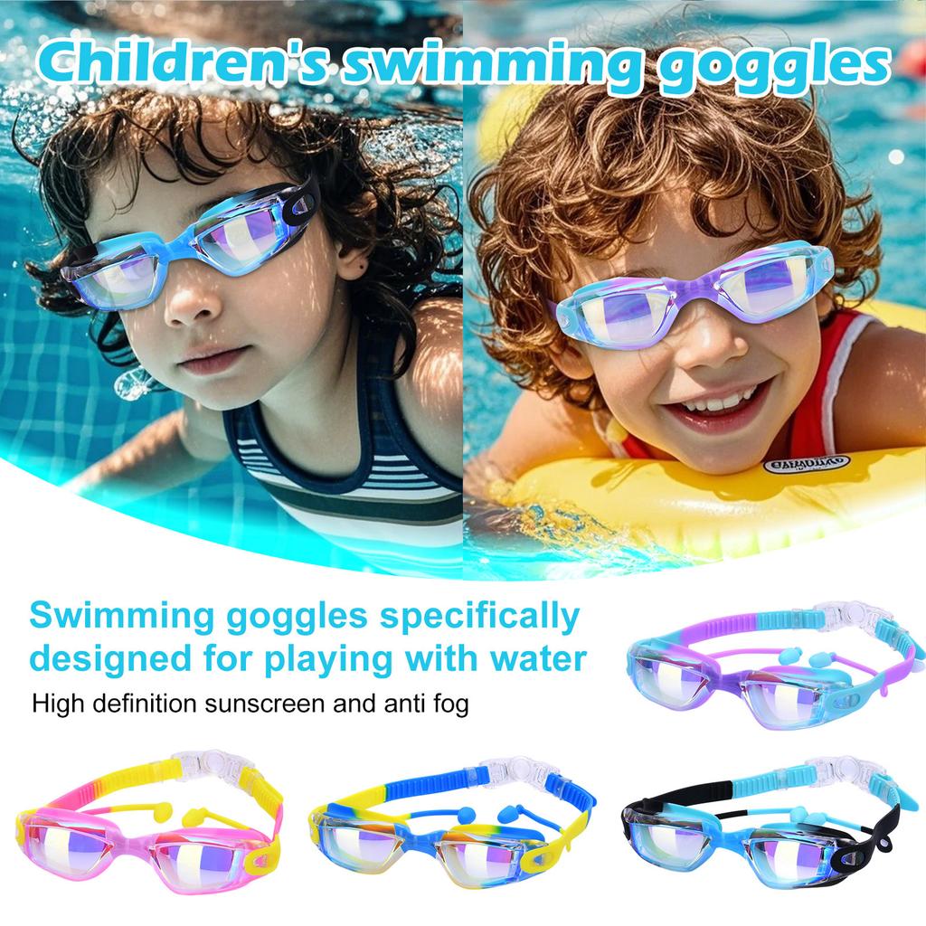 Детские очки для плавания, 2 упаковки, очки для плавания с берушами и зажимом для носа, очки от запотевания и ультрафиолета для детей, подростков в возрасте от 3 до 15 лет