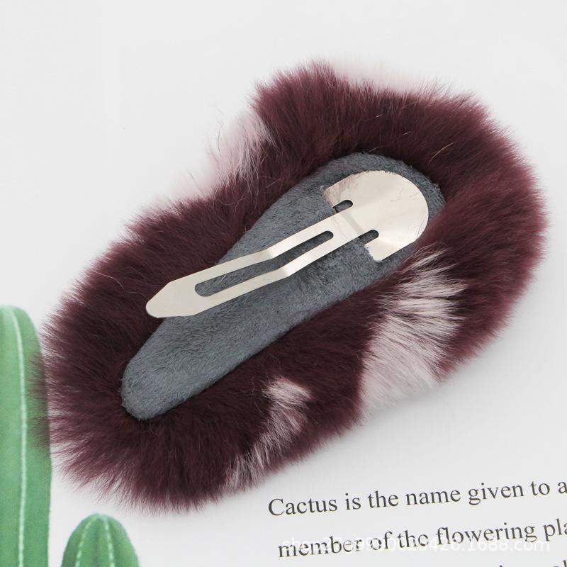 Autumn and winter plush hairpin wild candy net red bb side clip Korean real rex rabbit fur hair accessories hairpin