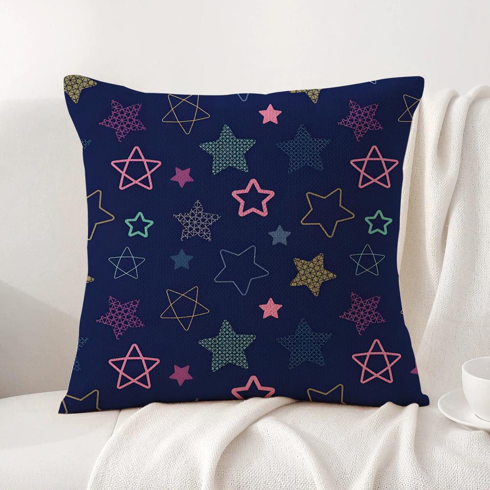 Classic Stars Cushion Cover Natural Linen Organic Fabric DoubleSided Printing Sofa Home Decor Gift Pillow Cover
