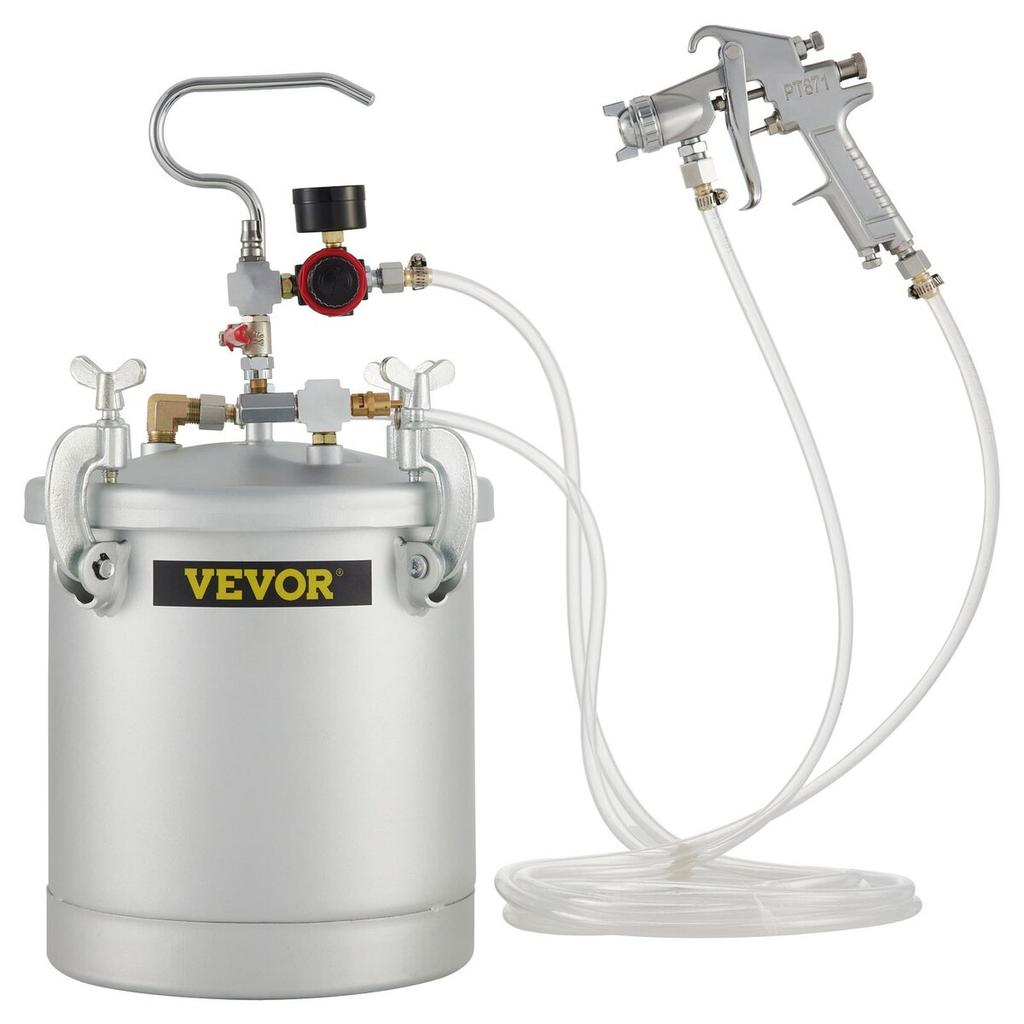 Commercial Paint Pressure Tank 2.5 Gallons Pressure Pot Tank 10L Pressure Paint Pot Feed Spray Gun 1.5mm Nozzle Paint Sprayer for 10L Capacity