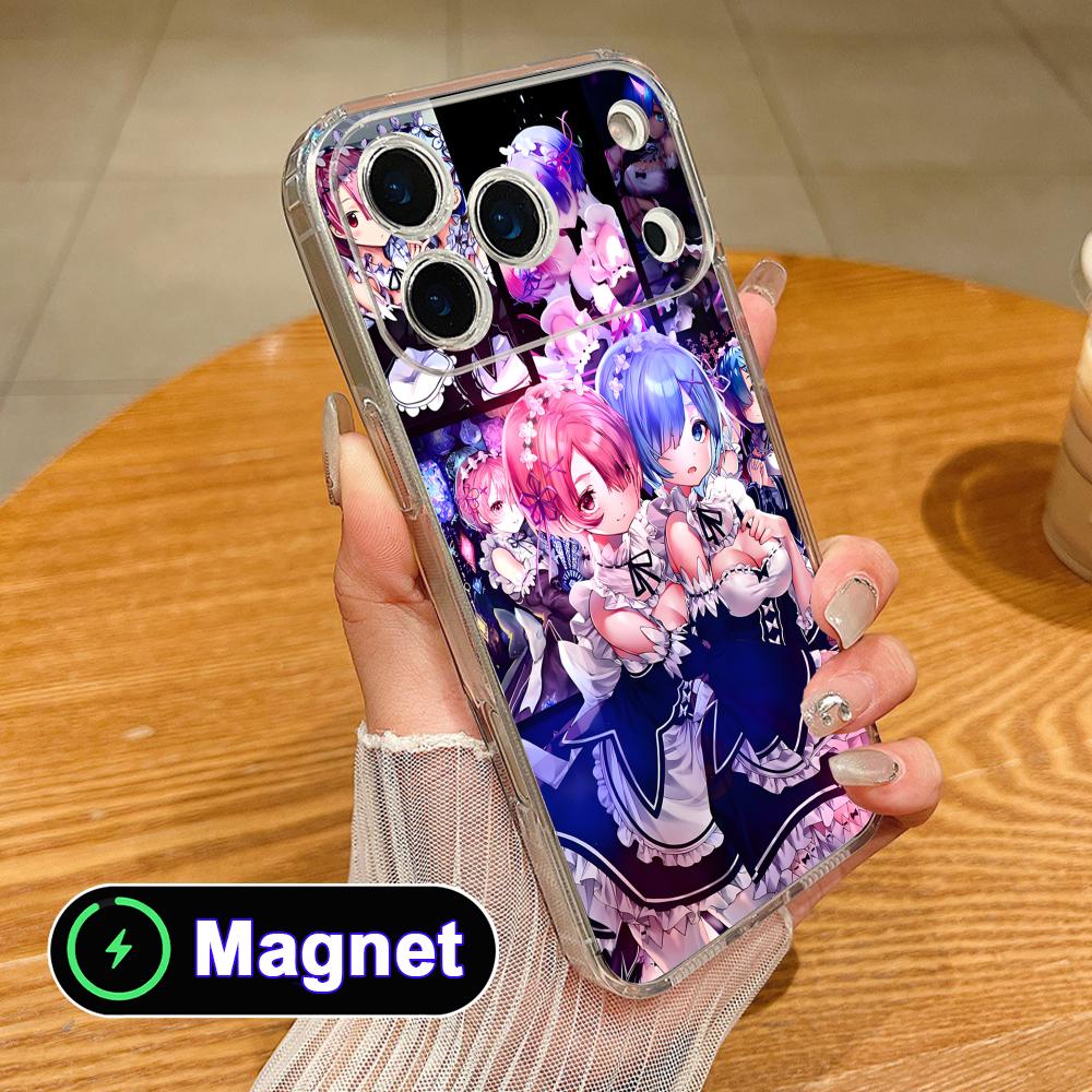 Чехол для мобильного телефона ReZero Rem Ram из прозрачного ТПУ с поддержкой MagSafe для iPhone 17 16 15 14 13 12 11 Air Pro Max Plus Mini Цветной чехол