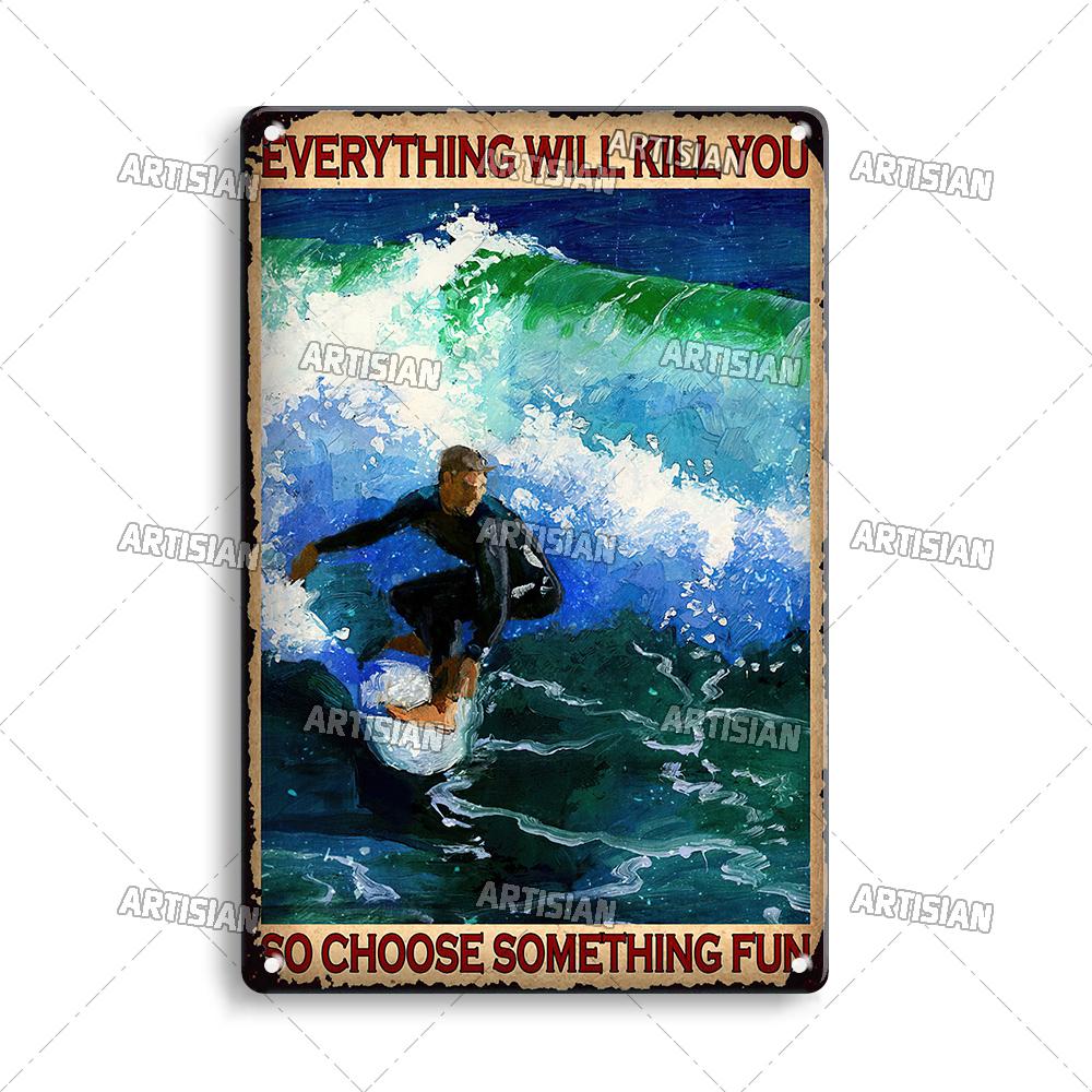 Металлическая табличка "Гребля" от мастера Жестяной плакат "Серфинг" Спортивная декоративная пластина для каякинга Настенный декор Гараж Бар Паб Клуб Отель Кафе Кухня