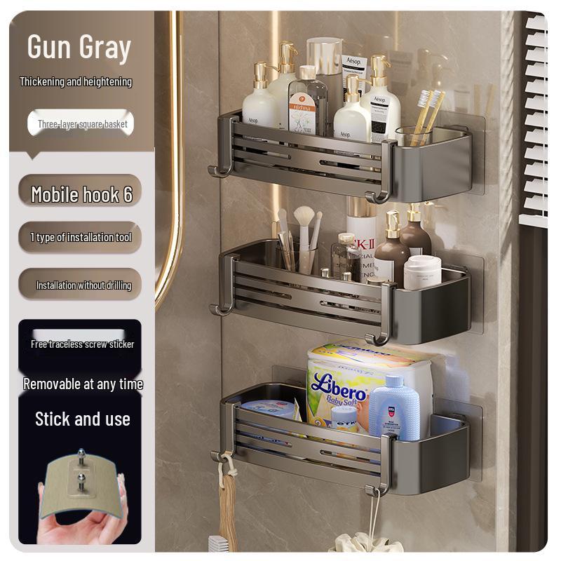 Gunmetal Punch-Free Space Aluminum Corner Bathroom Shelf