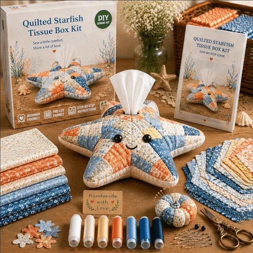 Pre-Cut Fabric Tissue Box DIY Kit Animal Shaped Handmade Tissue Holder  For Bedroom Decor