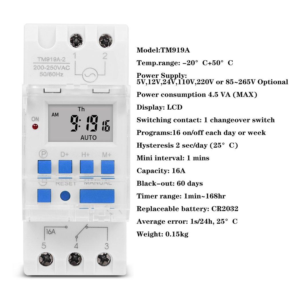 Electronic Weekly 7 Days Programmable Digital Industrial Time Switch Relay Timer Control AC 220V 16A Din Rail Mount