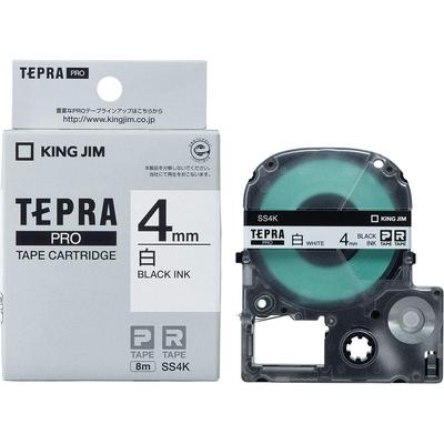 Картридж с лентой King Jim Tepra PRO 4 мм с белыми буквами, длина 8 м SS4K [подлинный] Этикетка/черный