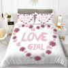 Love Theme Duvet Cover Heart Shape Romantic Letters Pink Flower Polyester for Women Men Couples Gifts for Room Decoration King