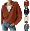 Женский свитер оверсайз на половине молнии, осенне-зимний вязаный пуловер с длинным рукавом и v-образным вырезом, с заниженным плечом, куртки