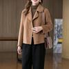 Women Jacket Lapel Solid Color Single-breasted Double-sided Woolen Coat Loose Thermal Short Type Long Sleeved Commuting Dating Spring Fall Winter Coat